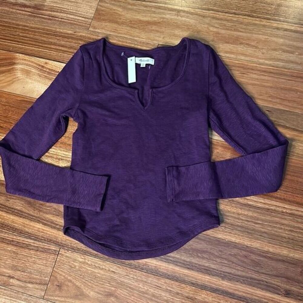 Madewell purple notched scoop neck long sleeve shirt‎ stretch woman's xs